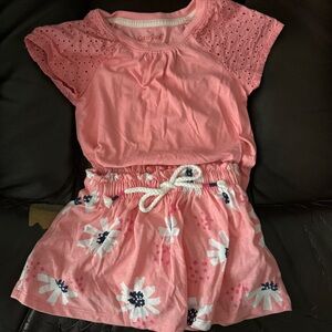 Cat & Jack Pink Eyelet Sleeve Top with Floral Skirt